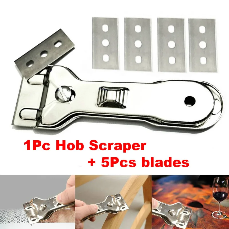 

With 5pcs Spare Blades Durable Glass Ceramic Hob Scraper Cleaner Remover Oven Cooker Cleaning Tool with Blade