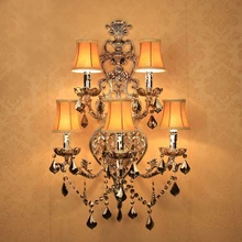 antique silver wall sconce retro Classic Wall Lamp crystal large wall lamp european home decoration wall light with fabric shade