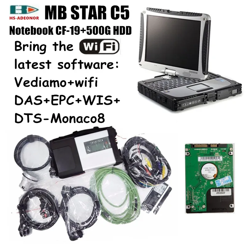 OBD сканер MB STAR C5 и военный ноутбук CF19 с новейшим программным обеспечением Поддержка Wi-Fi и HHT и SCN инструменты для диагностики автомобилей