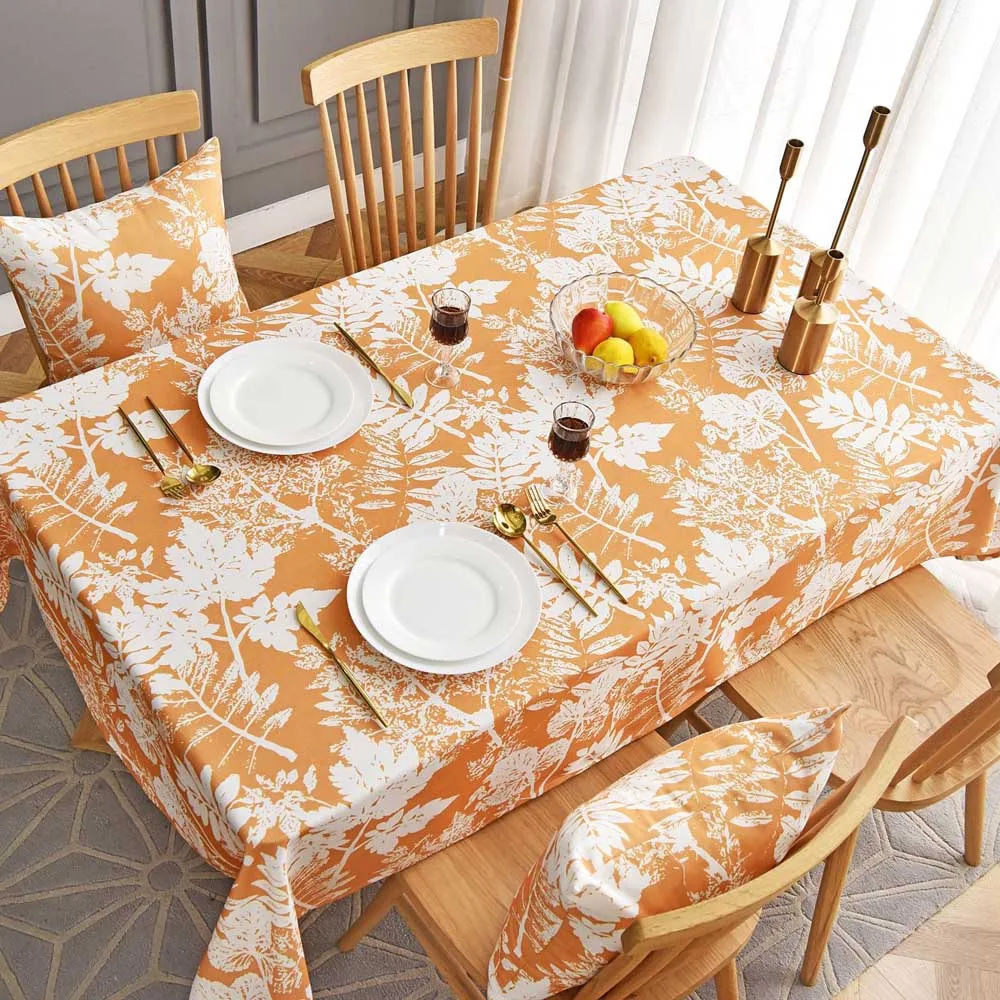 

1PC Printed Orange/Coffee/Blue Plants 1.4*2.5m Multi Size Rectangle Linen Cotton Tablecloth Home Decor Waterproof Table Cover