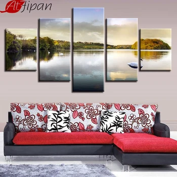 

Lake And Water Swan Forest Scenery Wall Art Canvas HD Prints Artworks Decor 5 Pieces Framework Picture Modular Paintings