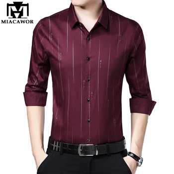 

MIACAWOR New Men Shirts Business Striped Shirt Slim Fit Casual Shirt Long Sleeve Camisa Masculina Dress Shirt Men Clothing C467