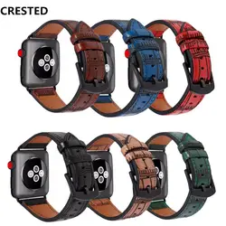 Хохлатый кожаный ремешок для Apple Watch Series 4 band 44 мм 40 мм Iwatch 3 2 1 42 мм/38 мм бамбуковый ремешок на запястье браслет ремень correa