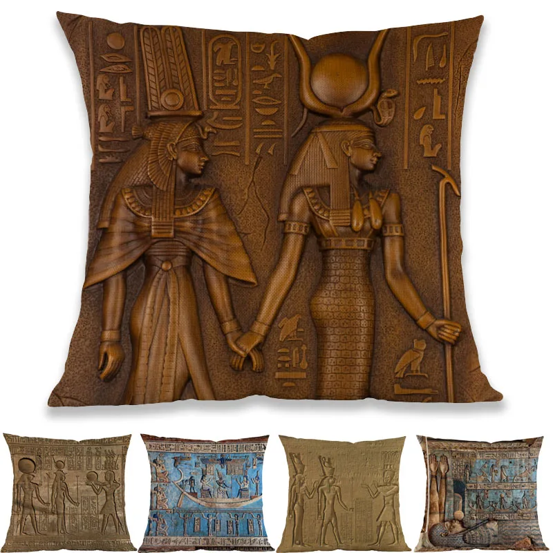 

Ancient Egypt Murals portrait Hieroglyphs Pharaoh Was-scepter Pattern Pillow Case Home Gallery Sofa Decoration Cushion Cover