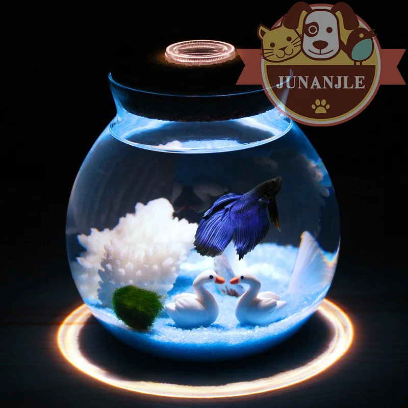 

1pcs Betta Mini Fish Tank with Small Lights Desk Ornament Aquarium Plants Decoration Background Pet Supplies Accessories