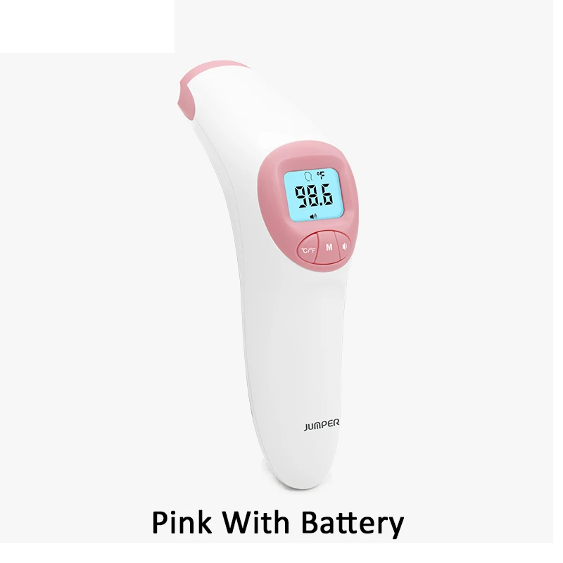 Цифровой инфракрасный термометр Детский Взрослый лоб Бесконтактный инфракрасный термометр с ЖК-подсветкой Прямая - Цвет: Pink with battery