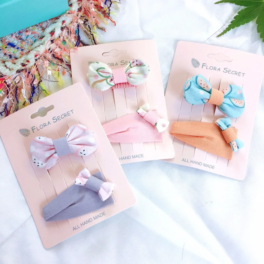 

Korean Handmade Print Bow Knot Children Girl Kids BB Hairpins Hair clips Bands Head wear Sets Accessories-SWC5