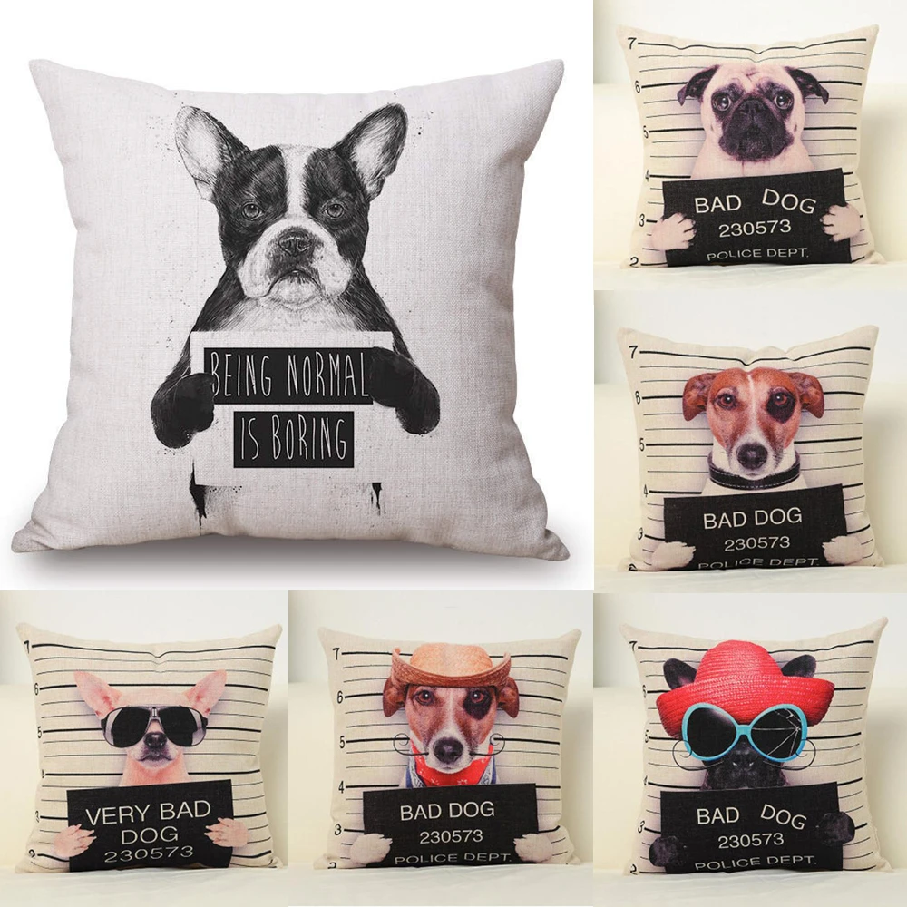 Cushion Cover Funny Bad Dog Pillow Animal Decorative Throw Pillow Cover