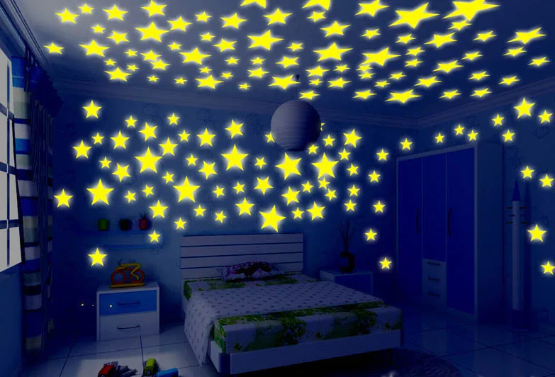 100 шт светящиеся настенные наклейки s светится в темноте, наклейки со звездами, наклейки для детской комнаты, цветные флуоресцентные наклейки s, домашний декор