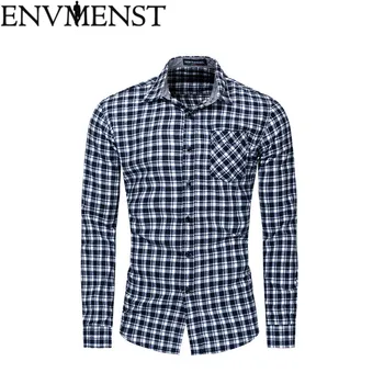 

Envmenst 2018 New Men Shirt Male Plaid Dress Shirts Men's Fashion Casual Long Sleeve Turn-down Collar Shirt Camisa