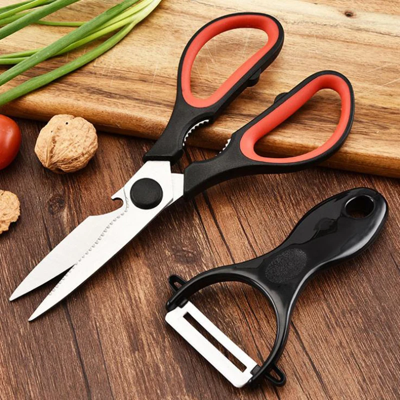 1 Set Kitchen Scissors Stainless Steel Shears Tool + Cutter Julienne