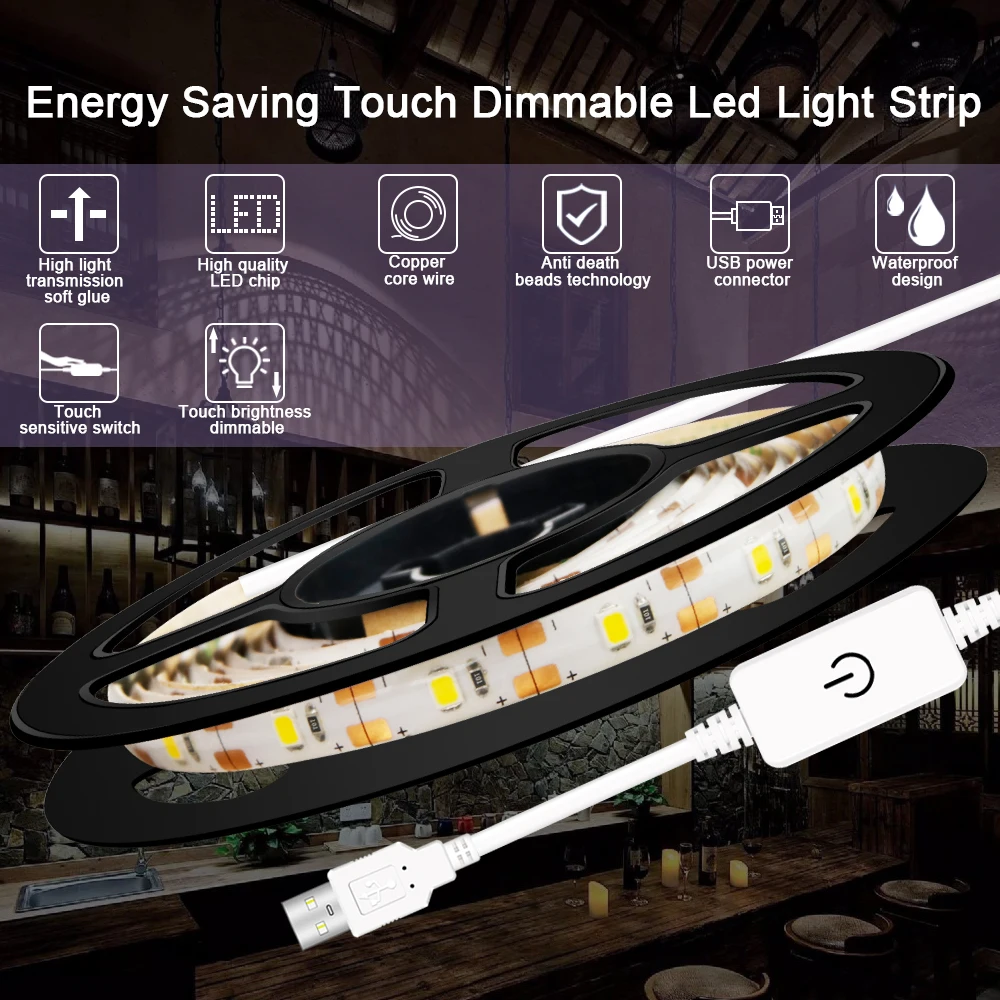 

5V USB Led Strip Lamp 1M 2M 3M 4M 5M Waterproof Dimmable Kitchen Bathroom Light Stirp Led Night Lighting Closet Stair Cabinet