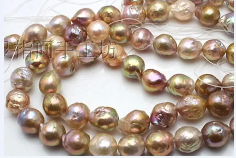 

Huge22"12-15mm natural freshwater genuine gold lavender multic pearl necklace 925silver
