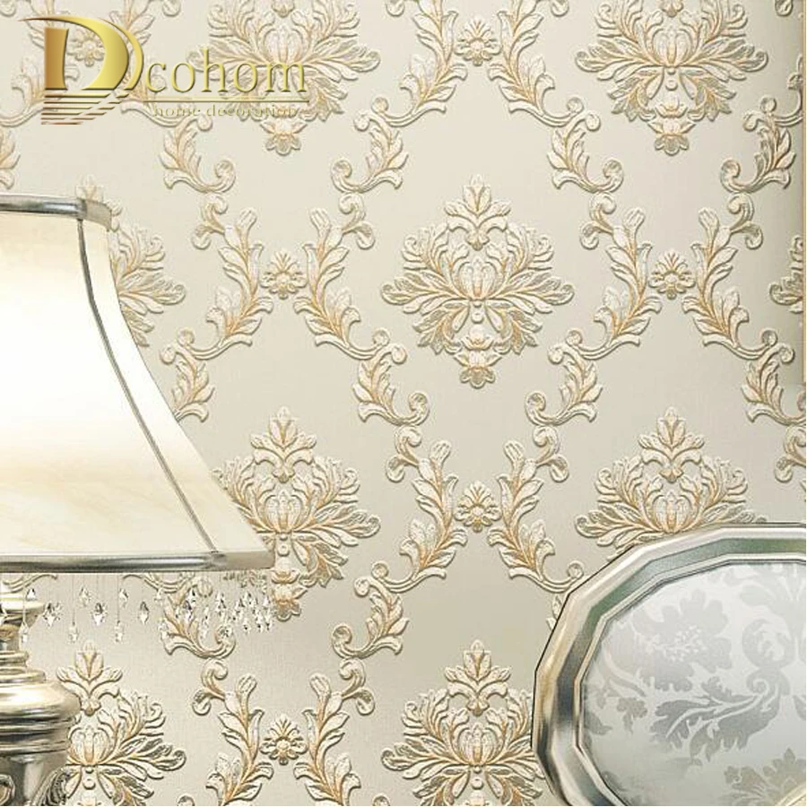 Beige White Luxury Floral Wallcoverings Embossed Flower 3D Wallpaper Non-woven Bedroom Rolls