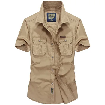 

Men's Military Style Short Sleeve Summer Casual Shirt Plus Size Khaki / Green / Navy