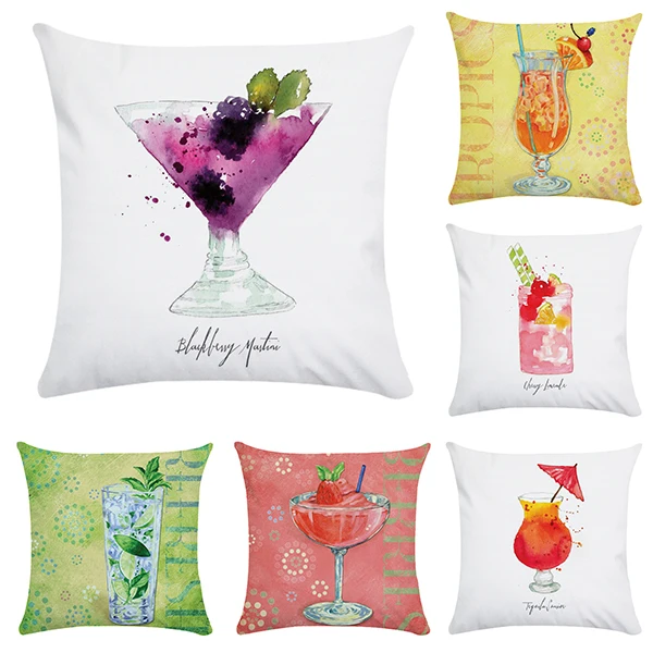 

45*45cm Super-nice Cocktail and Juice Pattern Pillowcases for Home / Car Decor Square Sofa Cushions