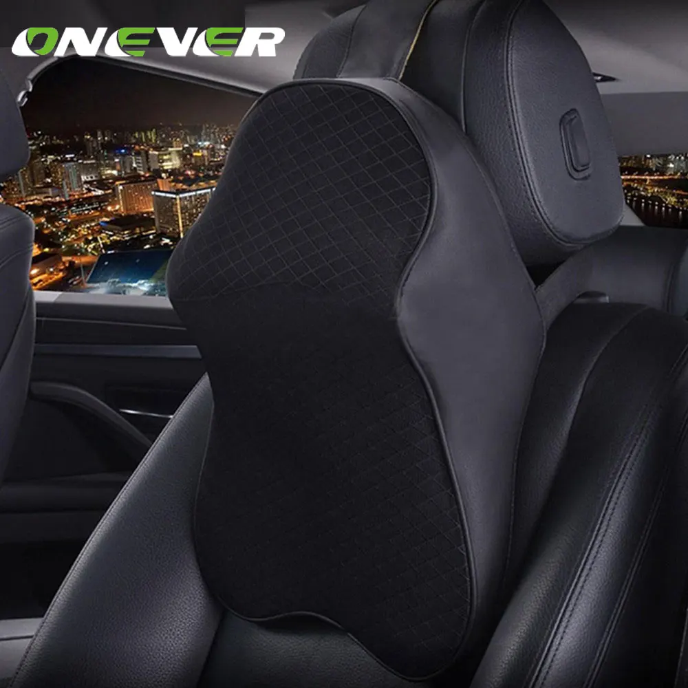 

Onever Neck Support Pillow Car Pillow Memory Foam Headrest Neck Automobile Auto Seat Head Protection Rest Leather Neck Pillow