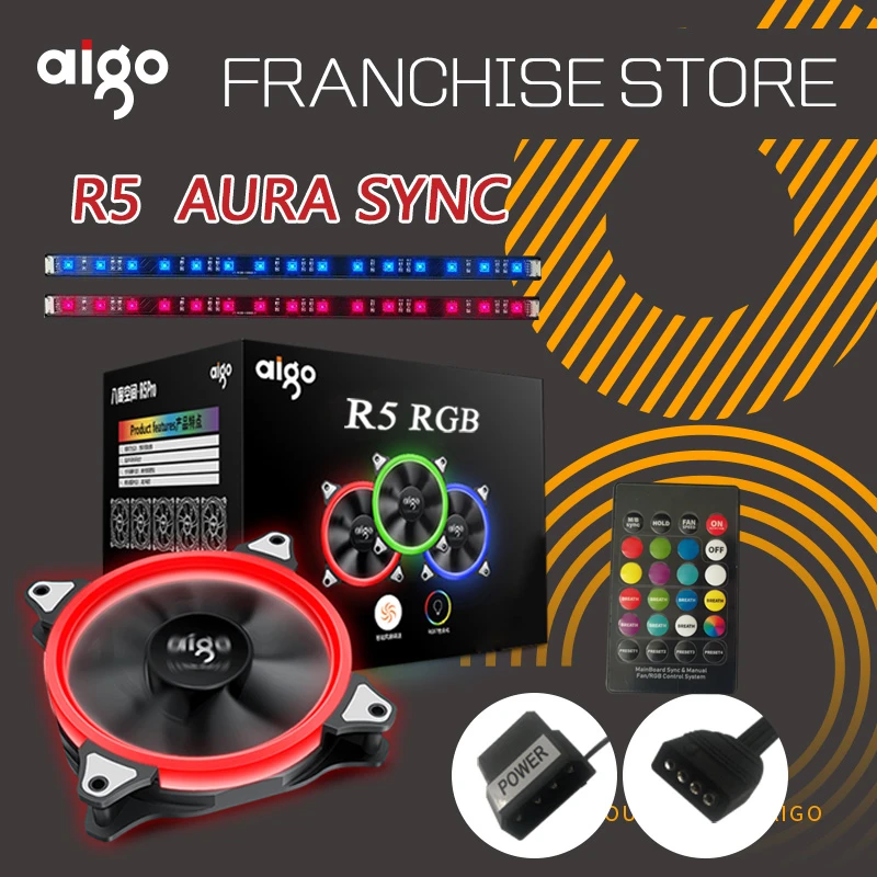 

Aigo aurora r5 12v adjustable colour halo rgb fan 120mm led desktop pc computer cpu cooling cooler silent case fan controller