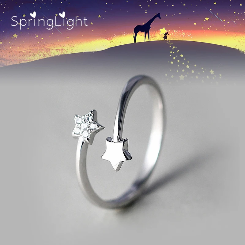 

SpringLight Adjustable Shining Stars Rings Real 925 Sterling Silver Creative Designer Fine Jewelry for Women Cute Ring Bijoux