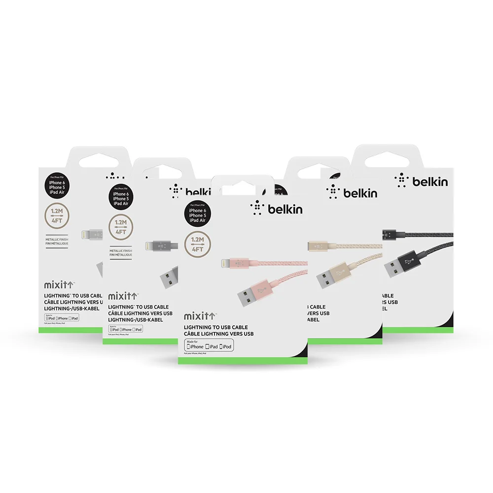2.4a оригинальный Belkin MFi Сертифицированный 8 Pin Lightning/USB металлик плетеный зарядки