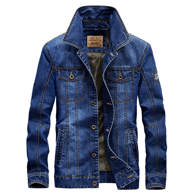 AFS JEEP Осенняя мужская модная повседневная брендовая Высококачественная хлопковая ковбойская куртка, Мужская Весенняя джинсовая синяя куртка, пальто, M-4XL - Цвет: ZDF6008 Cowboy blue