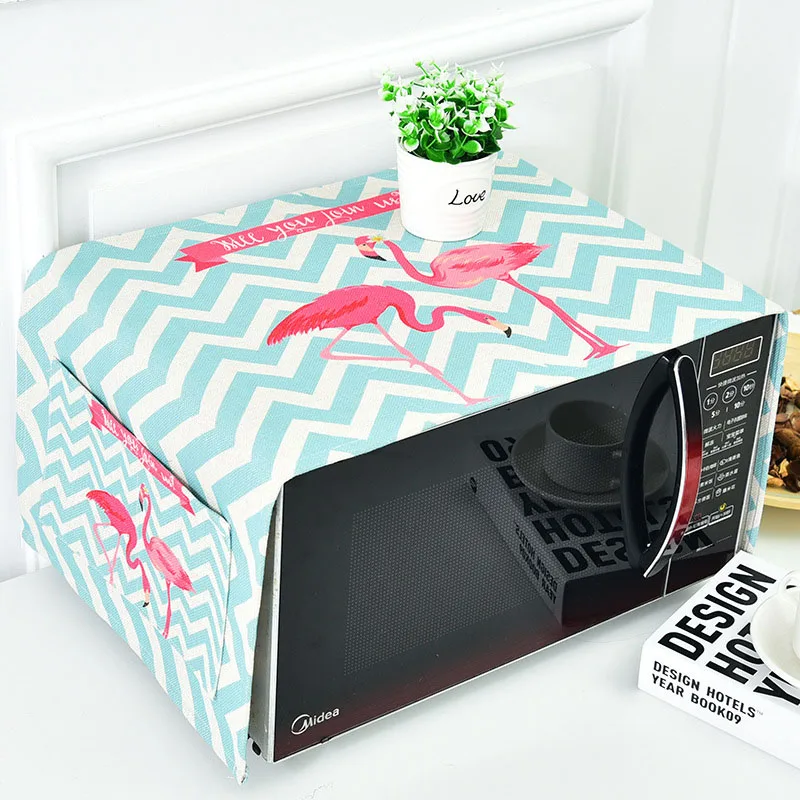 Creative Flamingo Cotton Linen Microwave Oven Cover Quality Art Oil