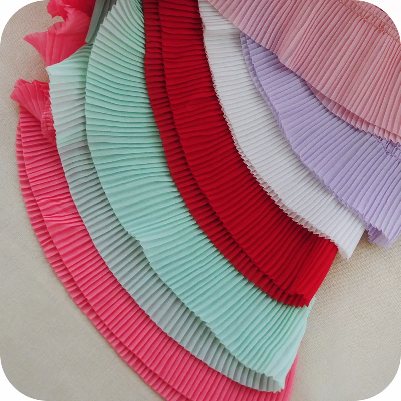 

5 Yard/Lot Colorful lace trim plait pleated chiffon 6cm wide garment doll diy skirt lace fabric accessories