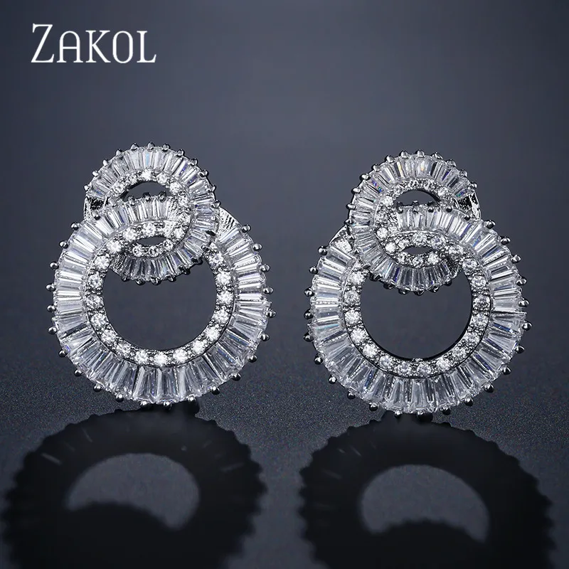 

ZAKOL Top Quality Tiny Dazzling Cubic Zircon Stud Earrings Luxury Circle White Color Wedding Jewelry For Women Gift FSEP371