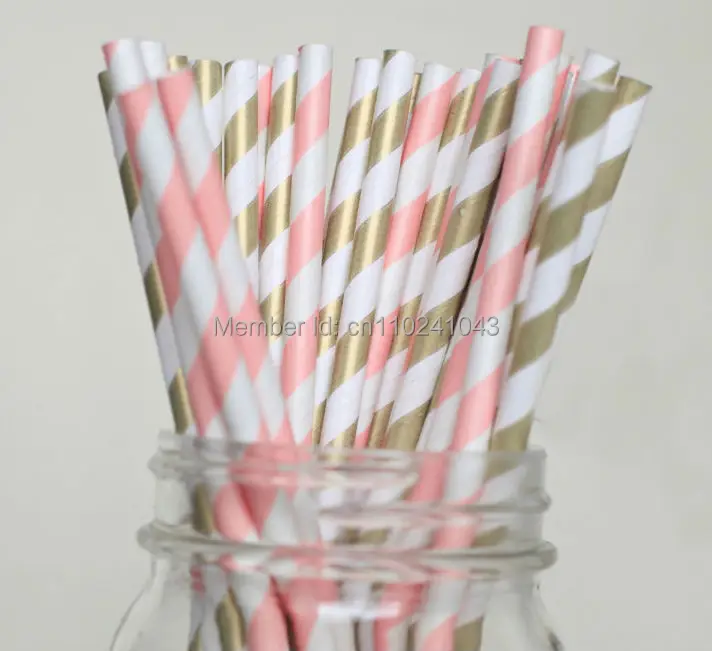 Gold and Light Pink Paper Straws 01