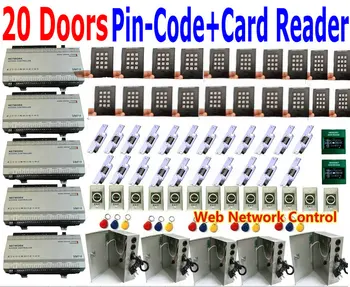 

20 Doors Password Pin code entry the door and push button to exit, Web controller panel board+web interface+20 strike lock+exit