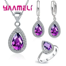 Модный набор из ожерелья и сережек с микрокристаллами, вечерние ювелирные аксессуары для женщин, 925 пробы, серебряные свадебные наборы