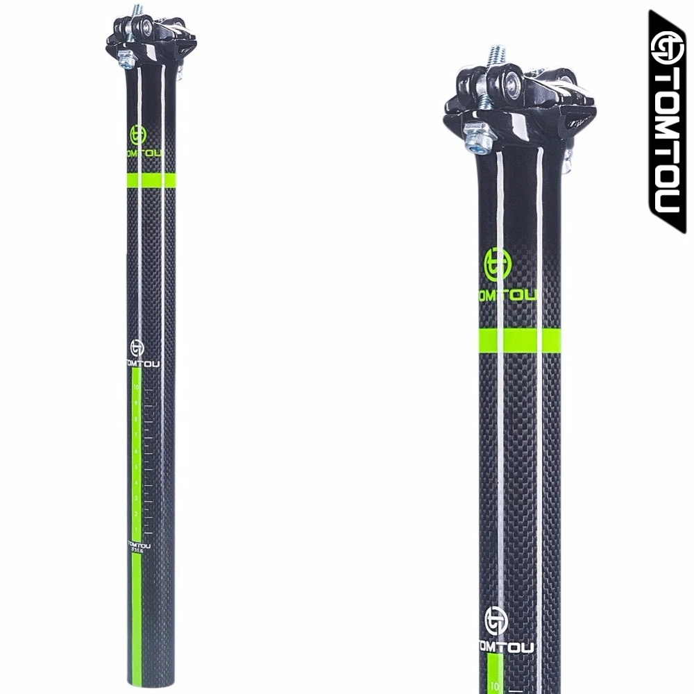 

TOMTOU Seat Post Carbon 3K Finish Bicycle SeatPost Mountain Road Bike Parts 27.2/30.8/31.6*350/400mm Green - TC5T64