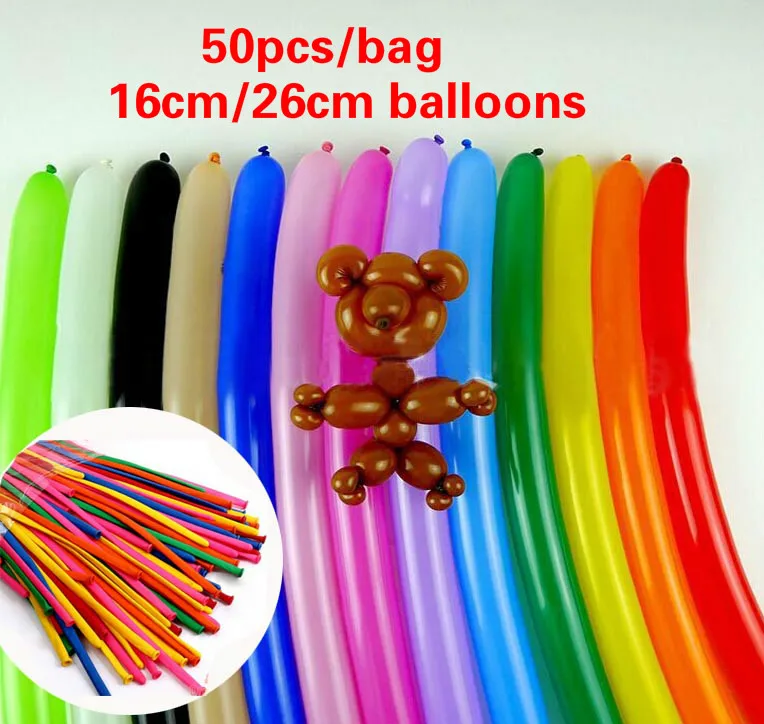 

50pcs Mix color 16cm/26cm balloon Wedding Birthday Party Decoration Magic Ballons Kids Assorted Latex Long Air Globos toys GYH