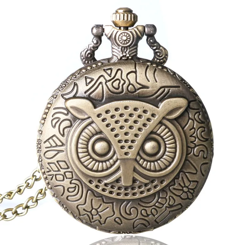 Античная бронза Ночная Сова цепочки и ожерелья кварцевые карманные часы цепи для мужчин chiristmas подарок P02