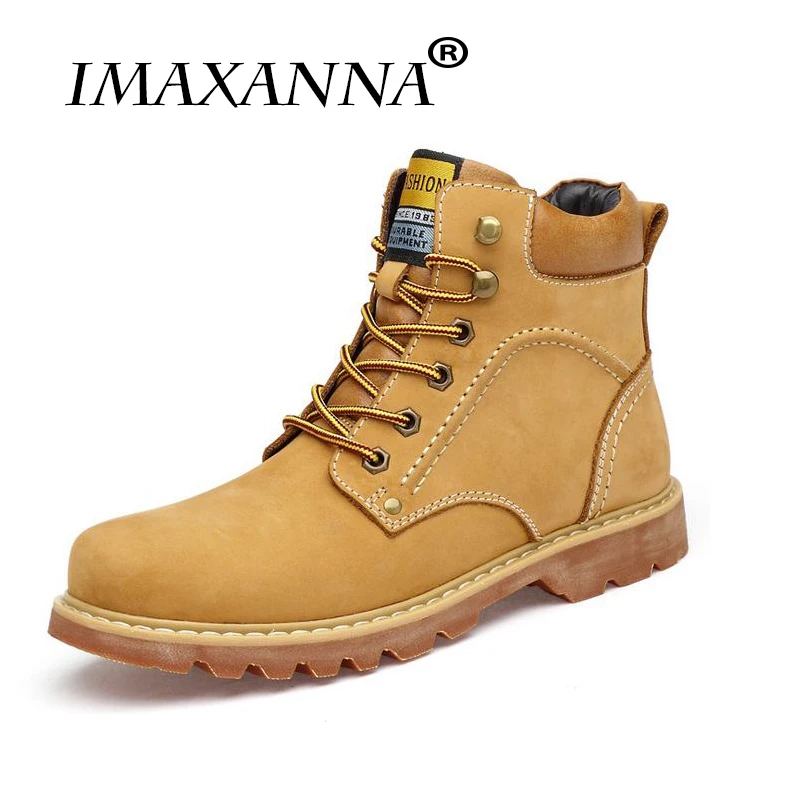 

IMAXANNA Brand Men Leather Boots Warm Men Winter Boots High Quality Leather Casual Shoes Working Fashion Men Boots