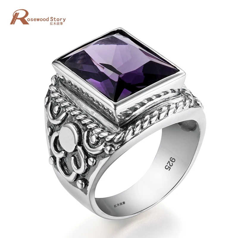 Koop Luxe Gothic Paars Stone Verklaring Ring Voor Vrouwen Mannen Antieke Wedding Party Ring 925 Sterling Zilveren Sieraden Office career