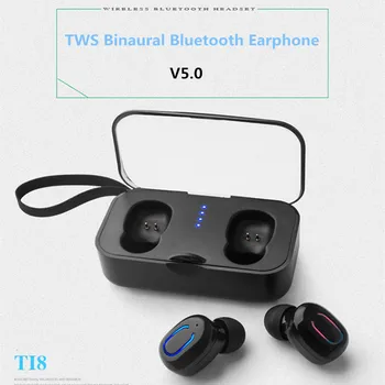 

TOTTIDAY Bluetooth V5.0 Earphone T18 Touch Button Binaural Stereo In-ear Headset for iphone Samsung Mobile Phones add charge box