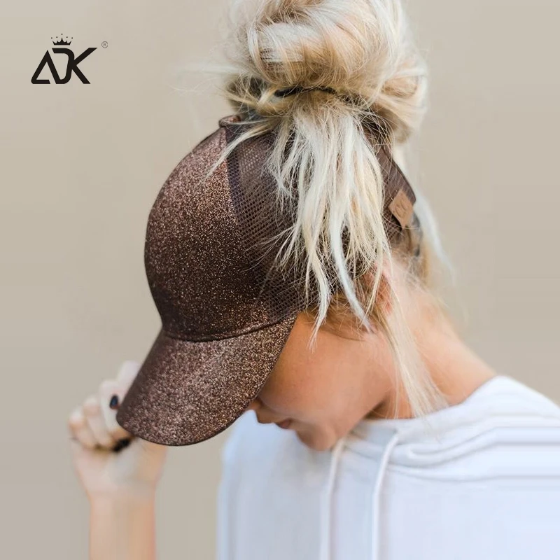 Блестящий конский хвост бейсболка женская грязная булочка Snapback шляпы для