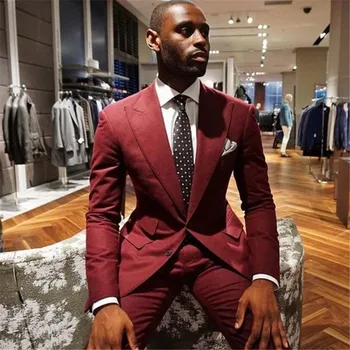 

Burgundy Men Suits Groom Tuxedo Men Suits Slim Fit 2 Piece Prom Blazer Suit new terno traje hombre mens suits with pants