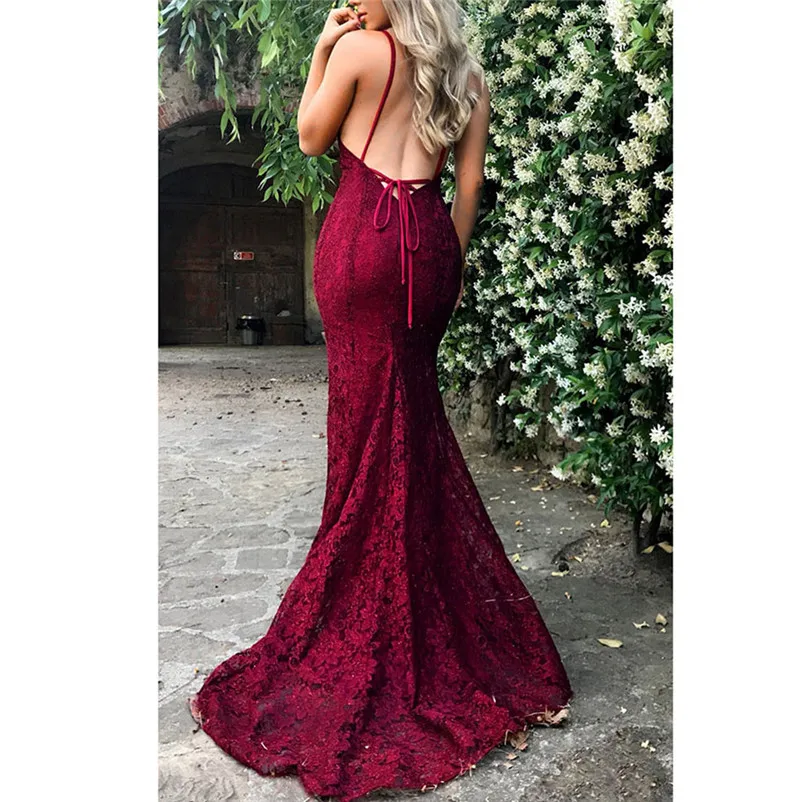 Dress women summer long backless dress Sling V Neck Wedding Dress  Elegant Party Evening Slim  Lace Maxi Dresses vestidos N29 (1)