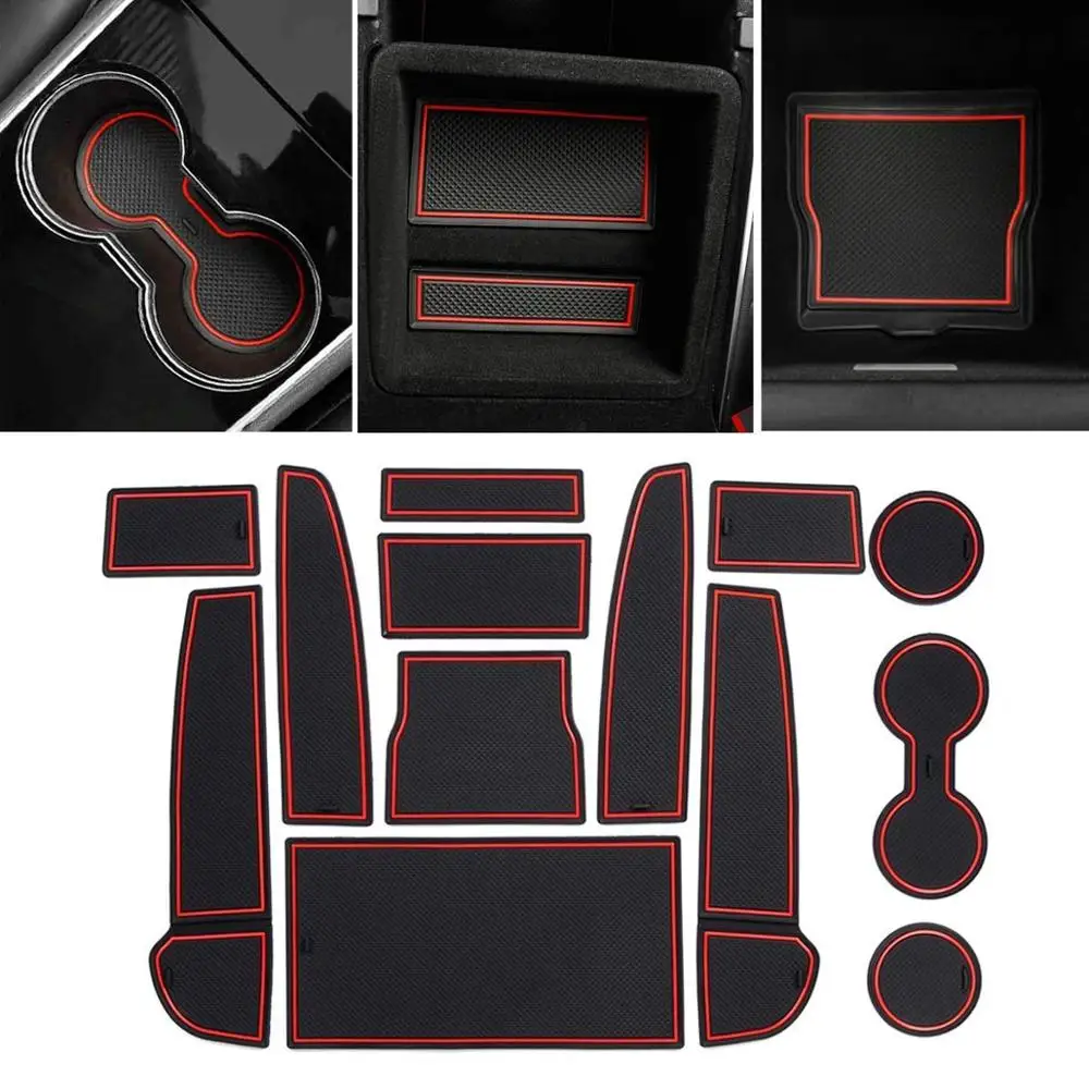 

Left Hand Drive Tesla Model 3 Car Interior Accessories Door Storage Mat, Gate Slot Mat, Coaster Mat Dust-Proof Anti-Slip（13 PCS）