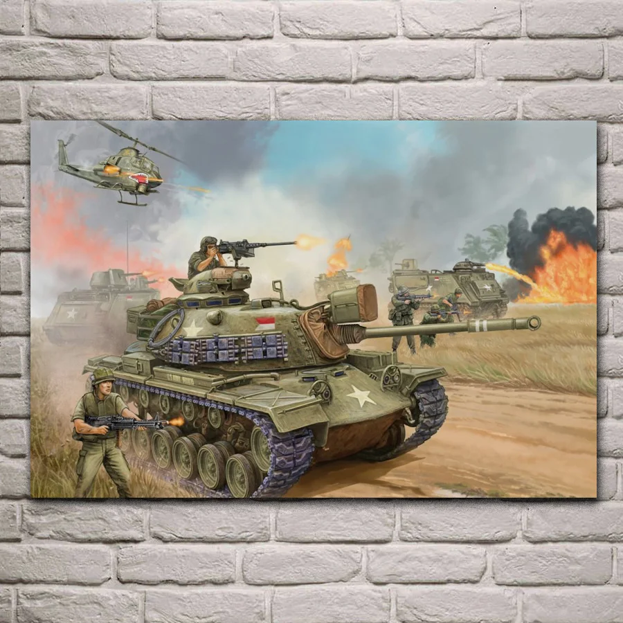 M48A3 Patton средний танк M41 Вьетнам тропическая война языки пламени ткань фотография