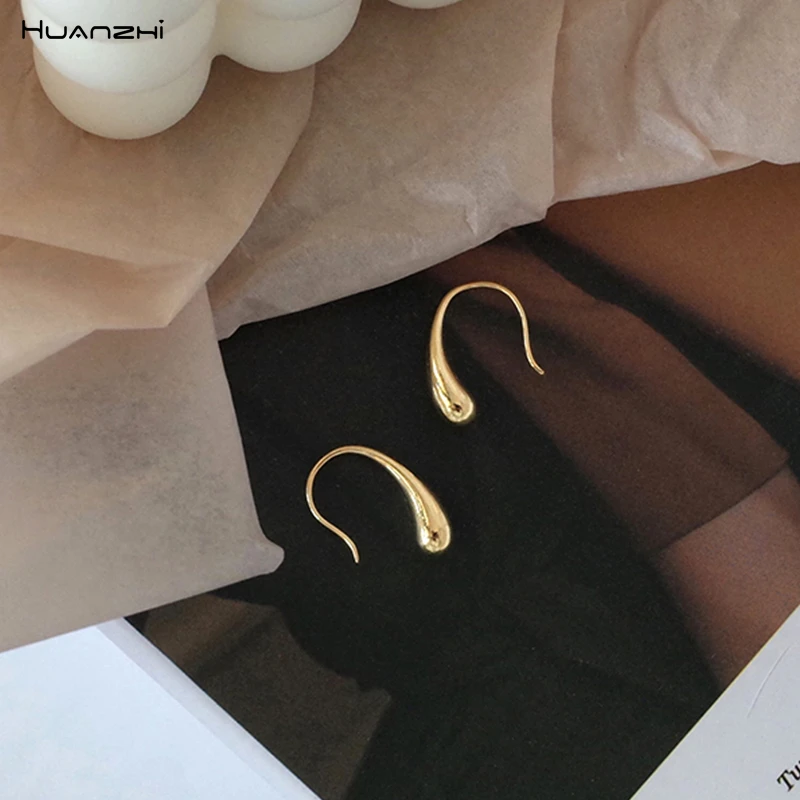 HUANZHI НОВЫЕ геометрические капельки воды маленькие золотые металлические простые серьги-гвоздики для женщин девочек свадебный подарок для вечеринки ювелирные изделия