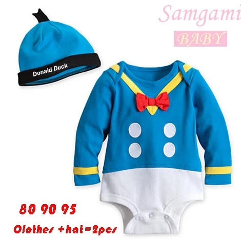 2016 ユニ セックス ドナルドダック の赤ちゃん服セット ワンピース ロング スリーブ コットン帽子+ ボディ