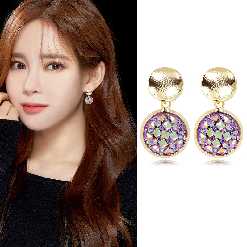 

RAVINOUR Women Earrings Fashion Jewelry 2019 Gold Small Round Druzy Crystal Stud Earring Tiny Ear Accessories for Woman Earings