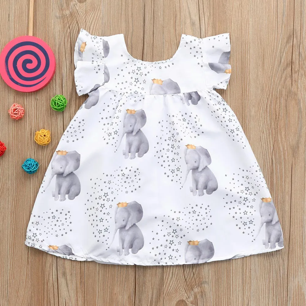 

MUQGEW Baby Girl Dresses Stars Elephant Print Dresses Clothing For Toddler Infant Baby Girls Birthday Dress Vetement Fille Ete