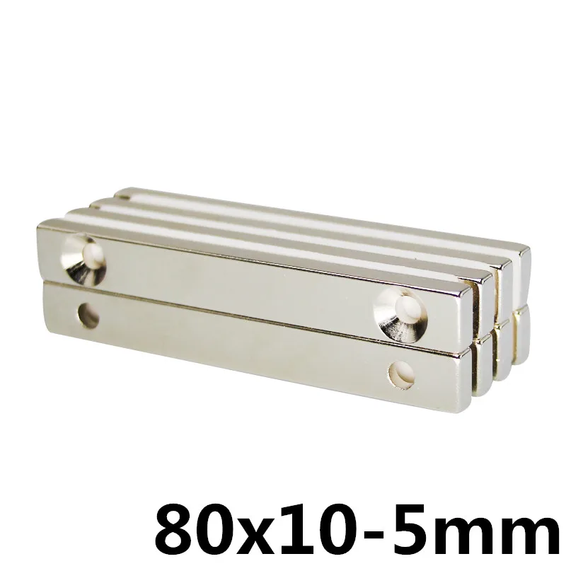 

80x10x5 mm hole 4mm N35 Strong Square NdFeB Rare Earth Magnet 80x10x5 mm 2hole 4mm