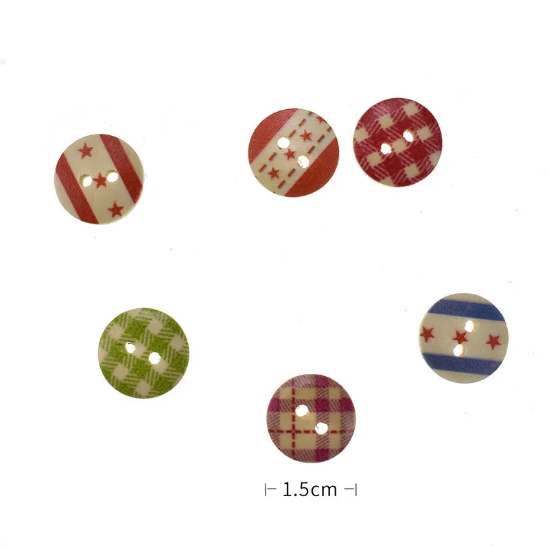 100PCs Wooden Sewing Buttons Scrapbooking Round Colorful Mixed 2 Holes 15mm Decorative Button For Clothing Garment Accessories (1)