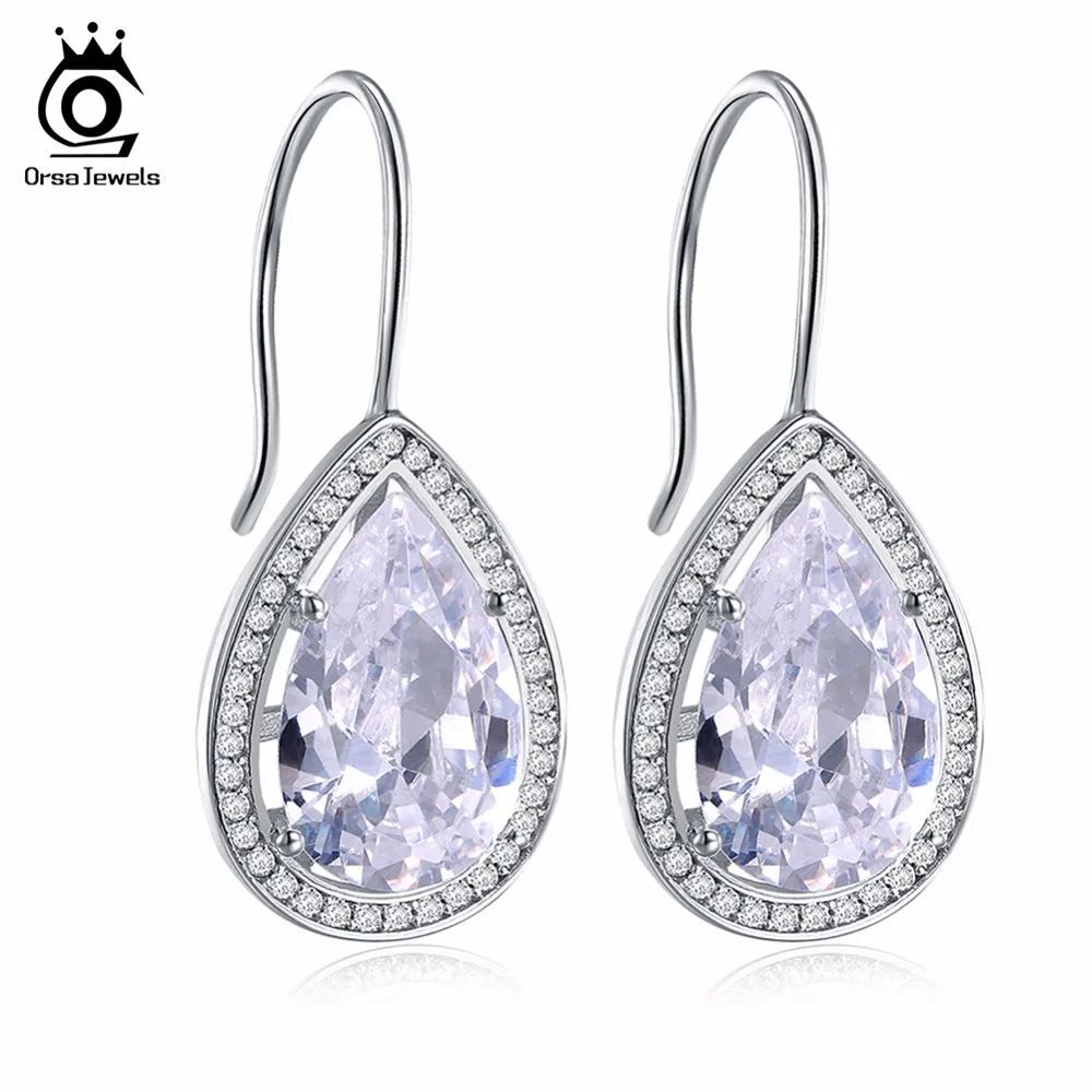 ORSA JEWELS, модные элегантные серьги, черные, прозрачные, большие капли воды, кубический циркон, стильные серьги-гвоздики, ювелирное изделие, подарок для женщин, OE164