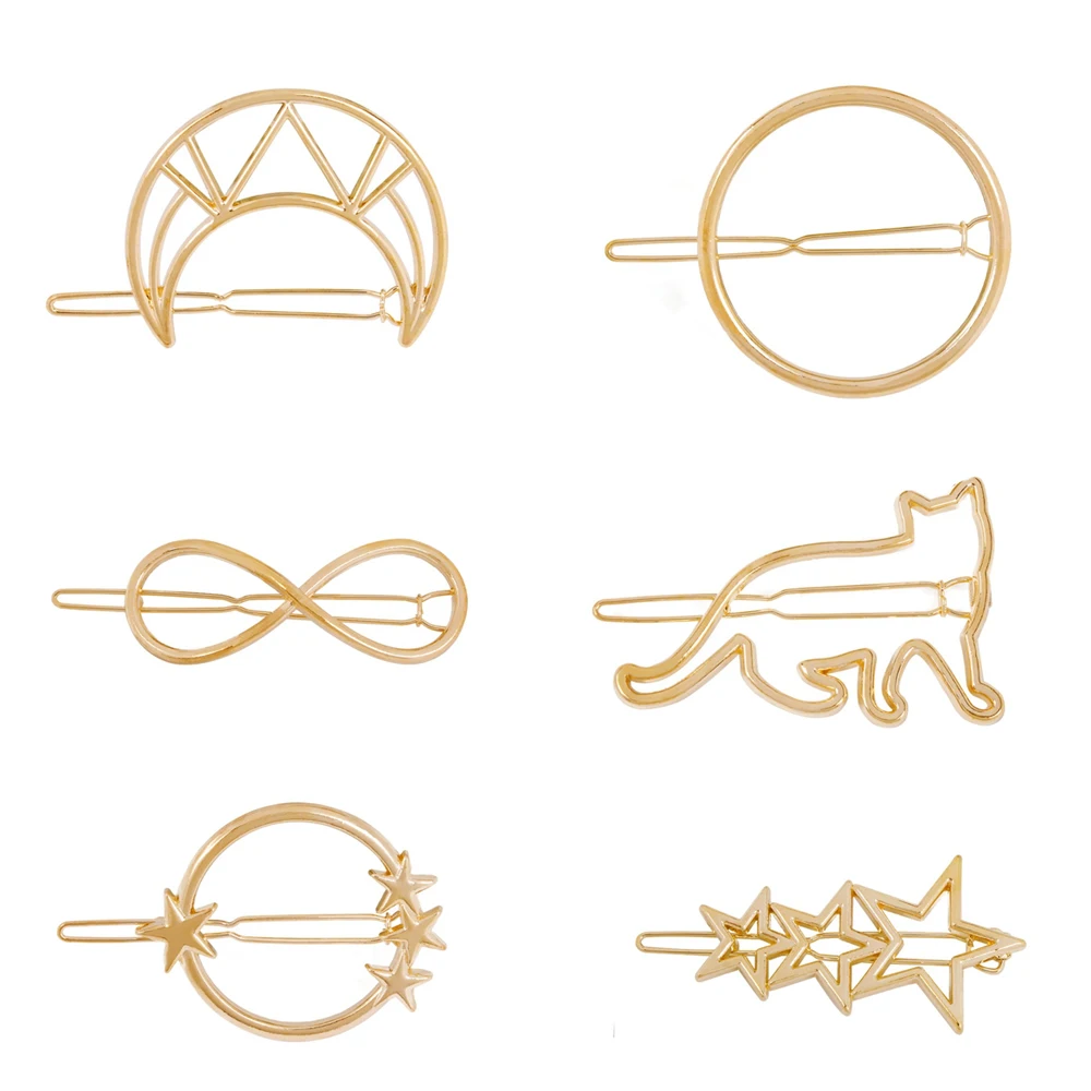 

New Women Fashion Cat Hair Clip Metal Hair Pin Pentagram Geometric Hairband Moon Circle Hairgrip Barrette Woman Hair Accessories